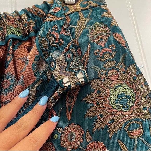 Anthropologie | Maeve Melyssa Teal Jacquard Trousers Sz L - Picture 6 of 8
